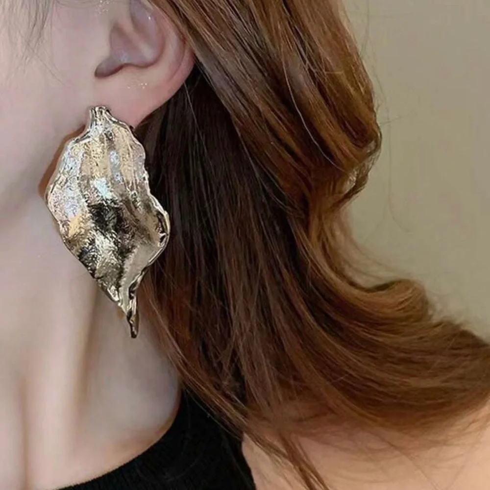 2/$30🌵 Large Silver Leaf Metal Earrings Statement Tree Nature Boho Jewelry NEW